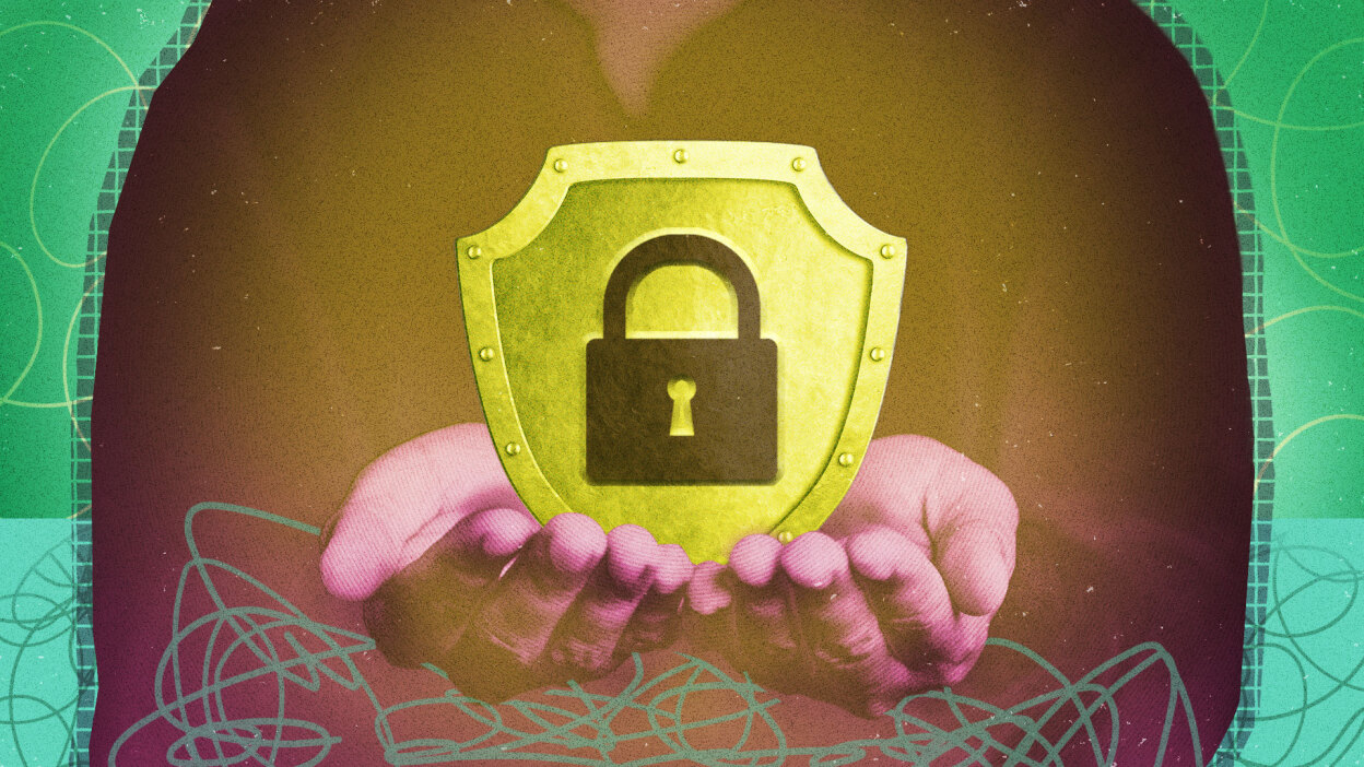 Concept image of a padlock held in hands