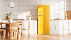 Yellow refrigerator in kitchen