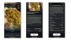 Screenshots of Oura Meals: taking a photo, initial feedback, detailed feedback