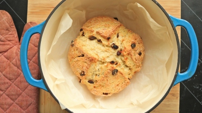 Irish soda bread in a Dutch oven.