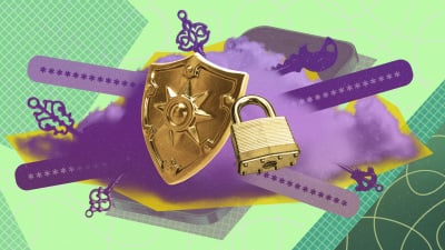 Illustration of a lock and shield representing the security of a password manager