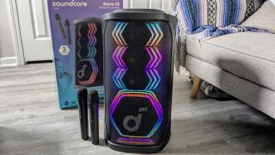 The Soundcore Race 3S speaker on my office.