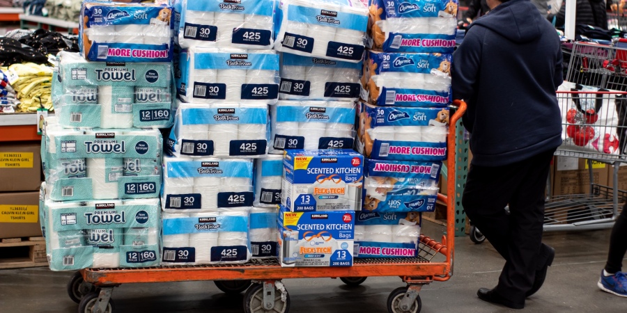 paper towels in cart at Costco