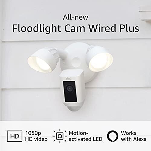 Ring Floodlight Cam Wired Plus 1080p Security Camera (White)