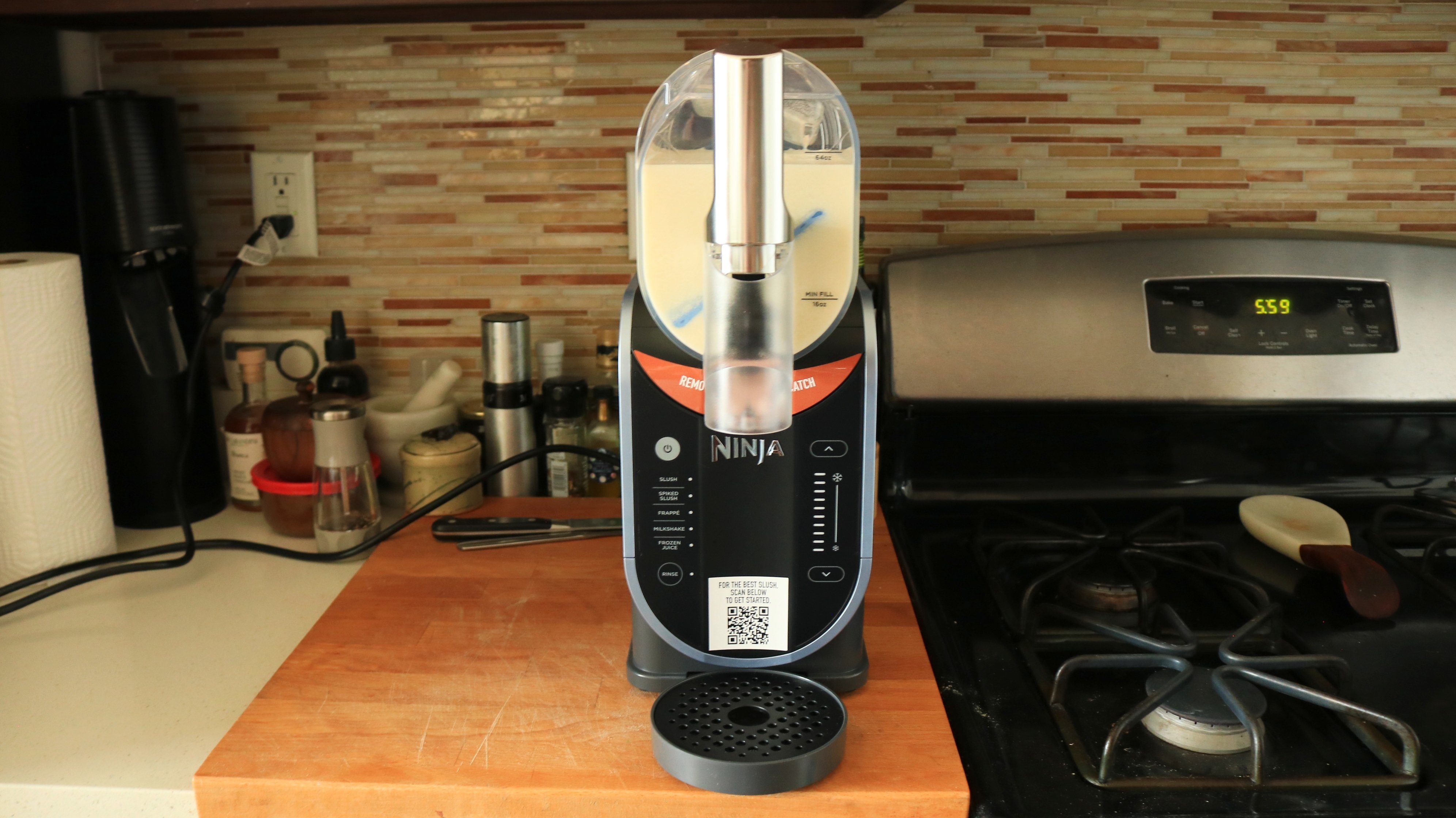 Ninja Slushi on a kitchen counter top.
