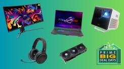 monitor, laptop, headphones, graphics card, and projector