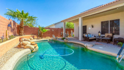 Swimming pool in a home's backyard