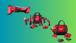 Milwaukee tools on green background