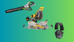 Various DIY tools on green background