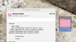 A pink folder on the macOS Desktop. It's shown next to the "Get Info" panel for the folder.