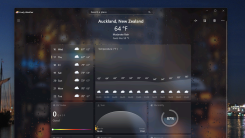 The weather in Auckland, shown with animated rain drops on a window.