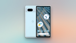 Google Pixel 7a against a gradient background.