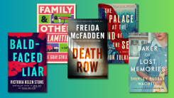 Five kindle ebooks on a teal and green background.