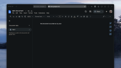 A Google Docs document in Safari on Mac, but it's in the dark mode. The document says simple "this document is as dark as my soul"