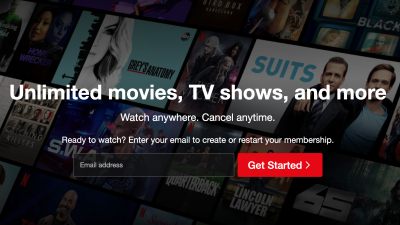 A screenshot of the Netflix homepage 
