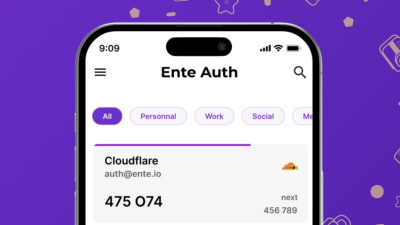 A screenshot of Ente Auth from the product's web page. 