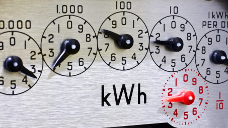 A closeup of the dials on a utility meter