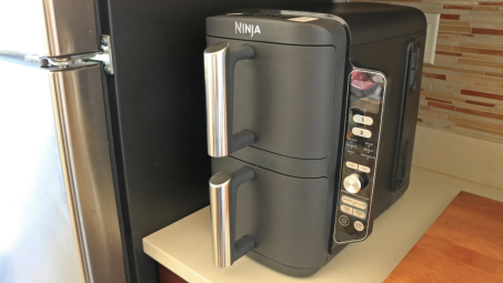 The Ninja DoubleStack air fryer on a kitchen counter top. 