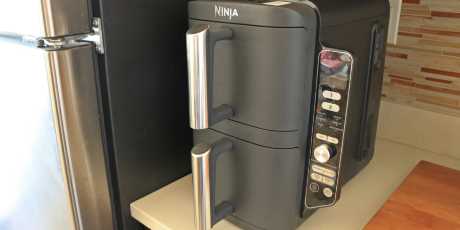 The Ninja DoubleStack air fryer on a kitchen counter top. 