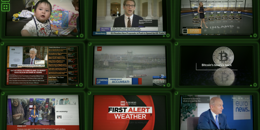 Nine different news channels are shown in the same windows.