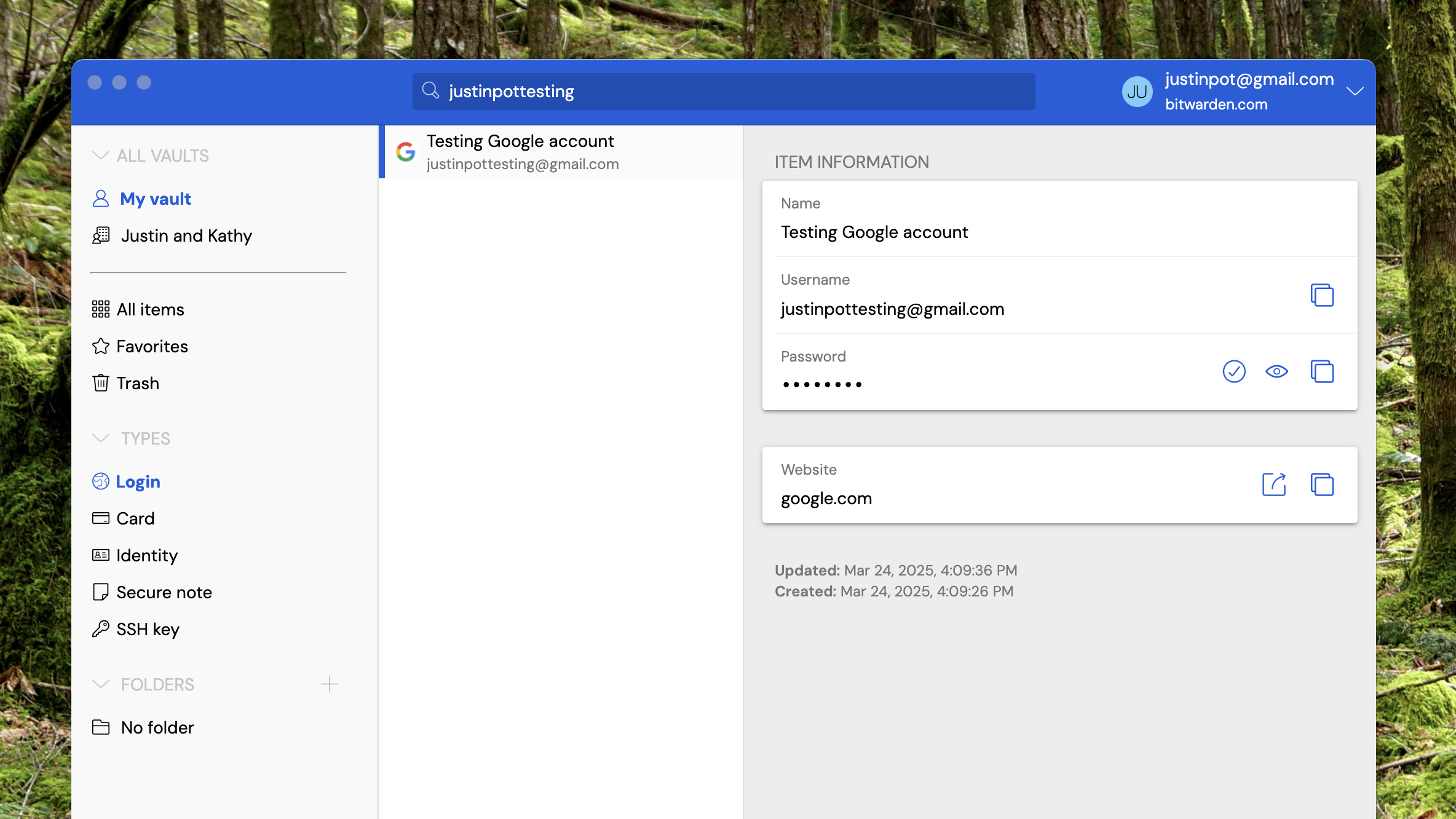 A screenshot of Bitwarden's Mac application