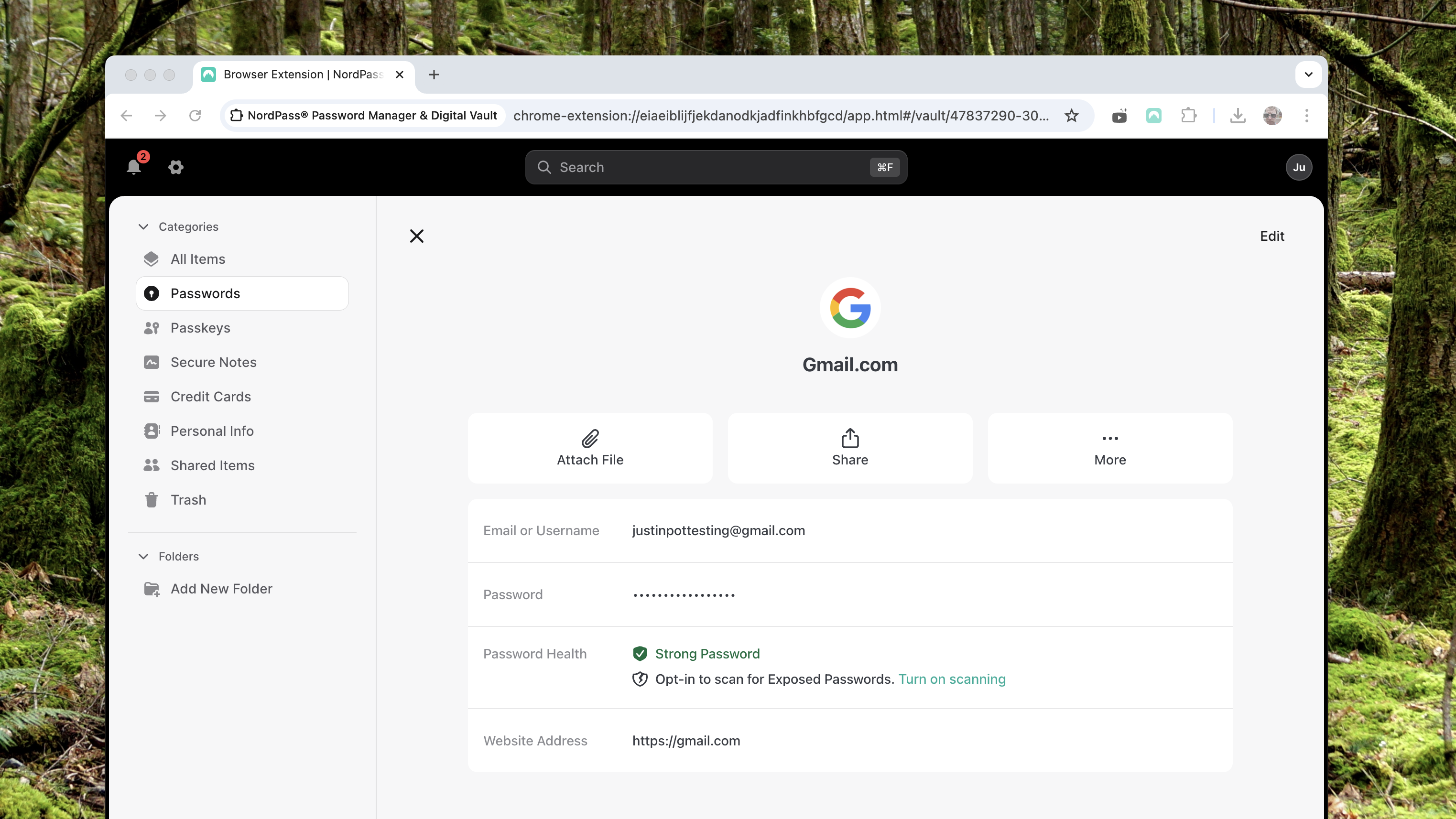 NordPass running in Chrome on a Mac