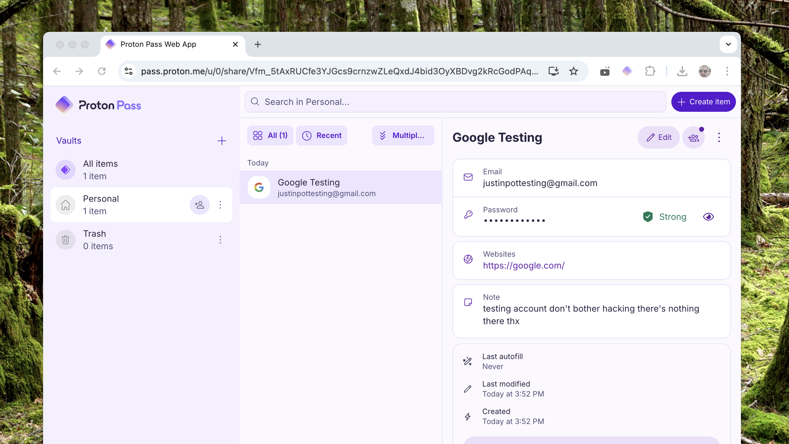 Proton running in Chrome on macOS