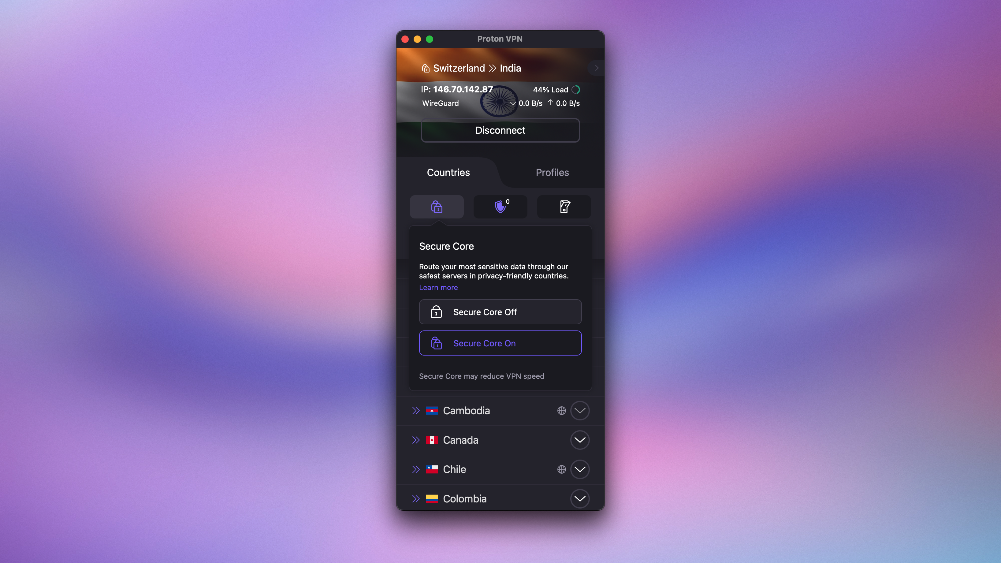 Proton VPN running on Mac