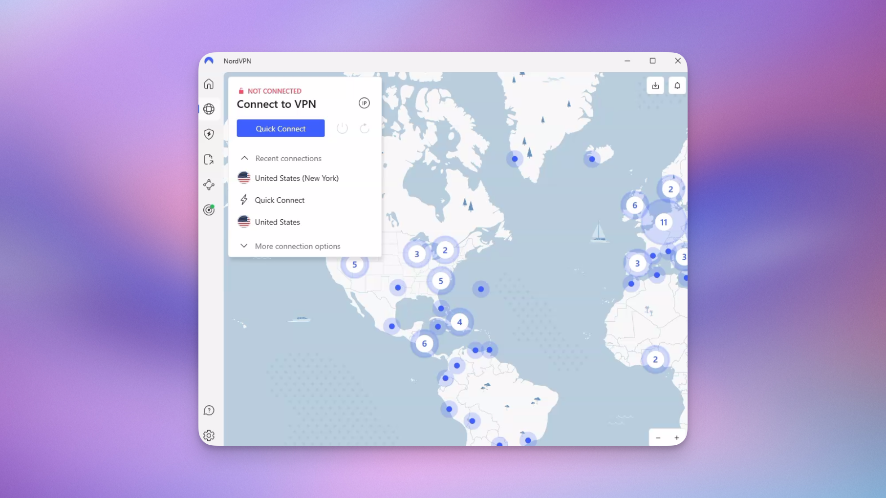 Nord VPN's app home page.