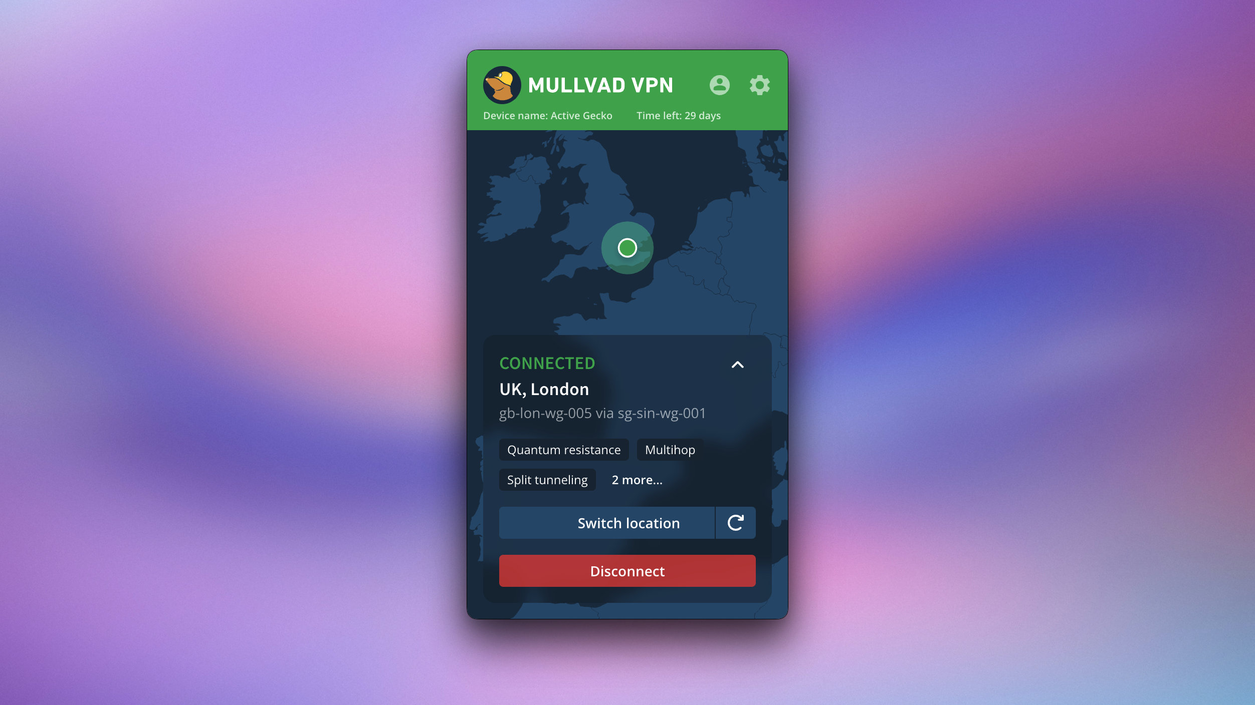 Mullvad VPN running on a Mac