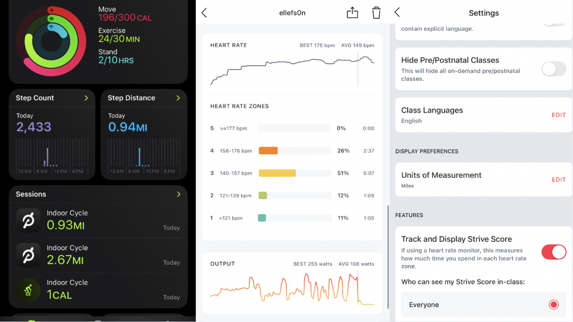 Peloton Apple Watch data in iOS