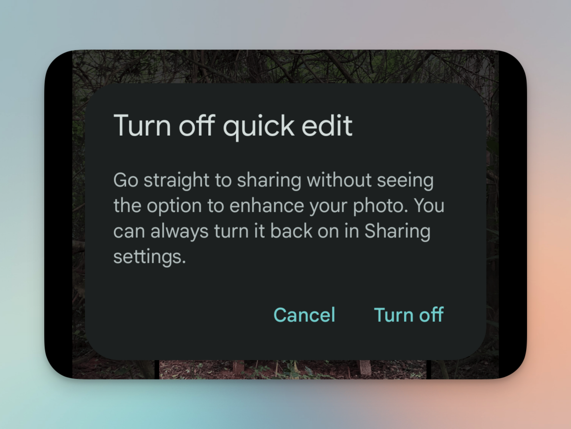 Disabling Quick Edits feature in Google Photos.