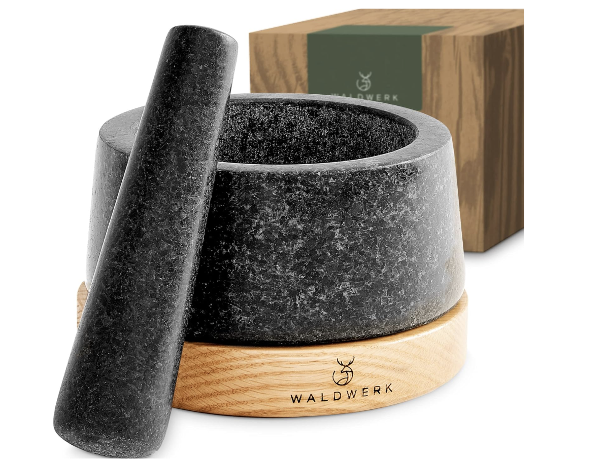 A mortar and pestle on a white background.