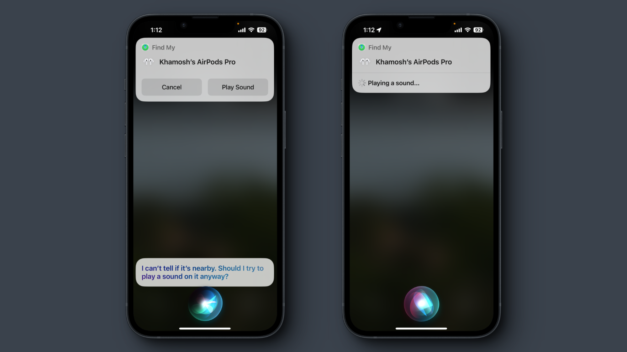 Finding AirPods in Bluetooth range using Siri voice commands.