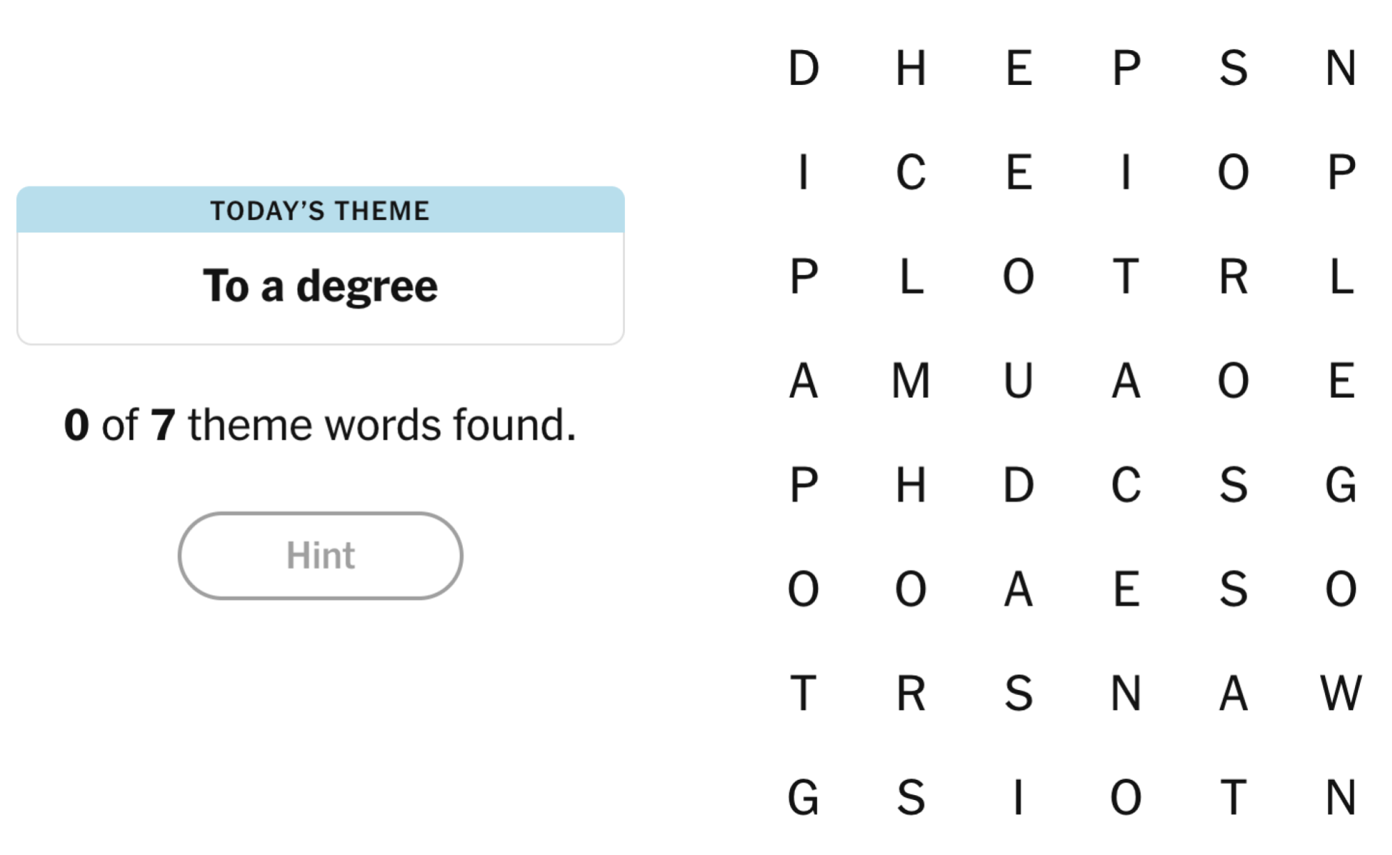 NYT Strands board for May 16, 2025: To a degree.