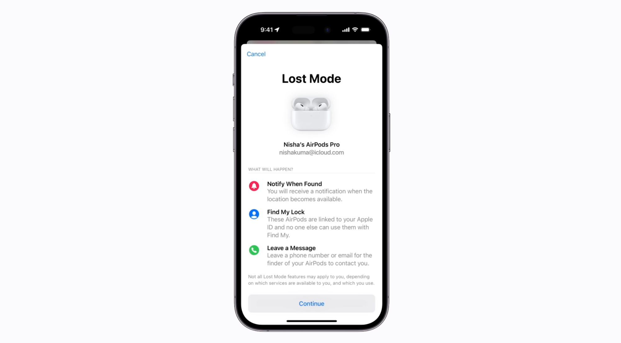 Activating Lost Mode on AirPods to try and retrieve lost AirPods.
