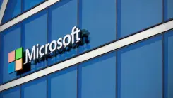 The Microsoft logo on an office building