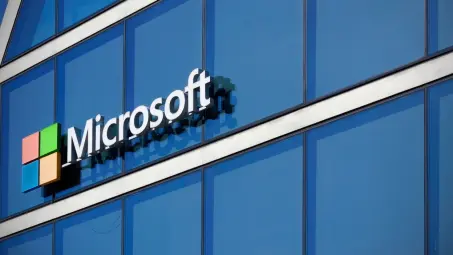 The Microsoft logo on an office building